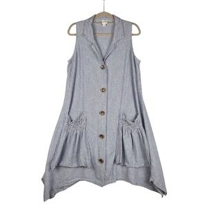 For Cynthia Linen Blend Striped Sark Bite Shirt Dress Sz M Patch Ruched Pockets